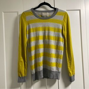 Banana Republic 100% Merino Wool Striped Sweater Yellow Grey Metallic Shimmer